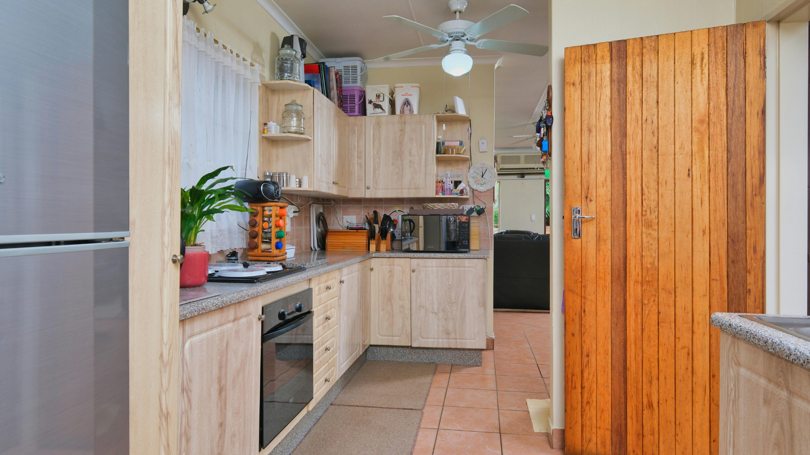 Wood kitchen with colorful accents